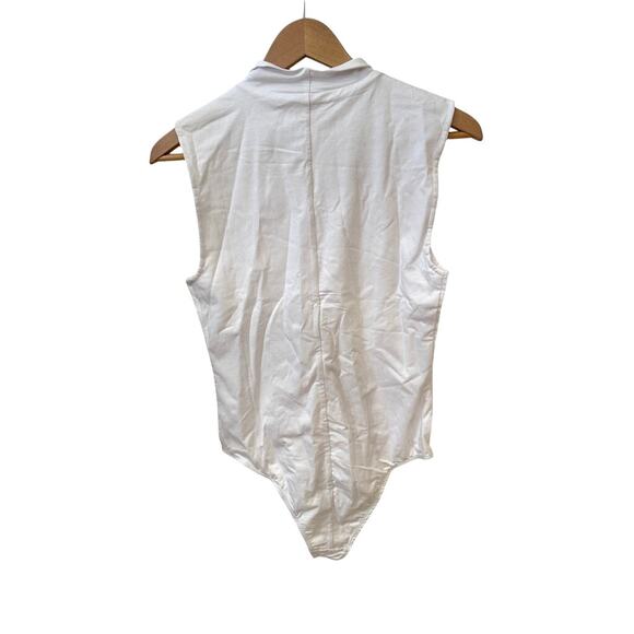 Nordstrom Mock Neck Sleeveless White Bodysuit Size L Knit Stretch Top NWT - Picture 2 of 7